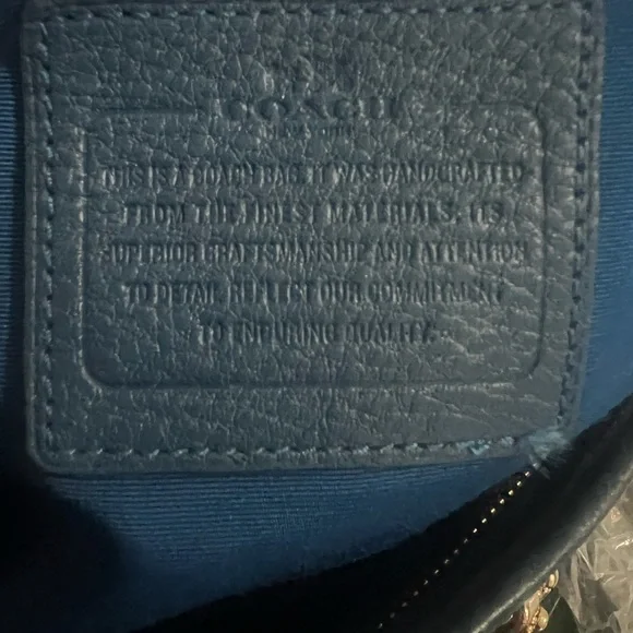 Coach Navy Leather Shoulder Tote with Gold Hardware - Picture 13 of 15